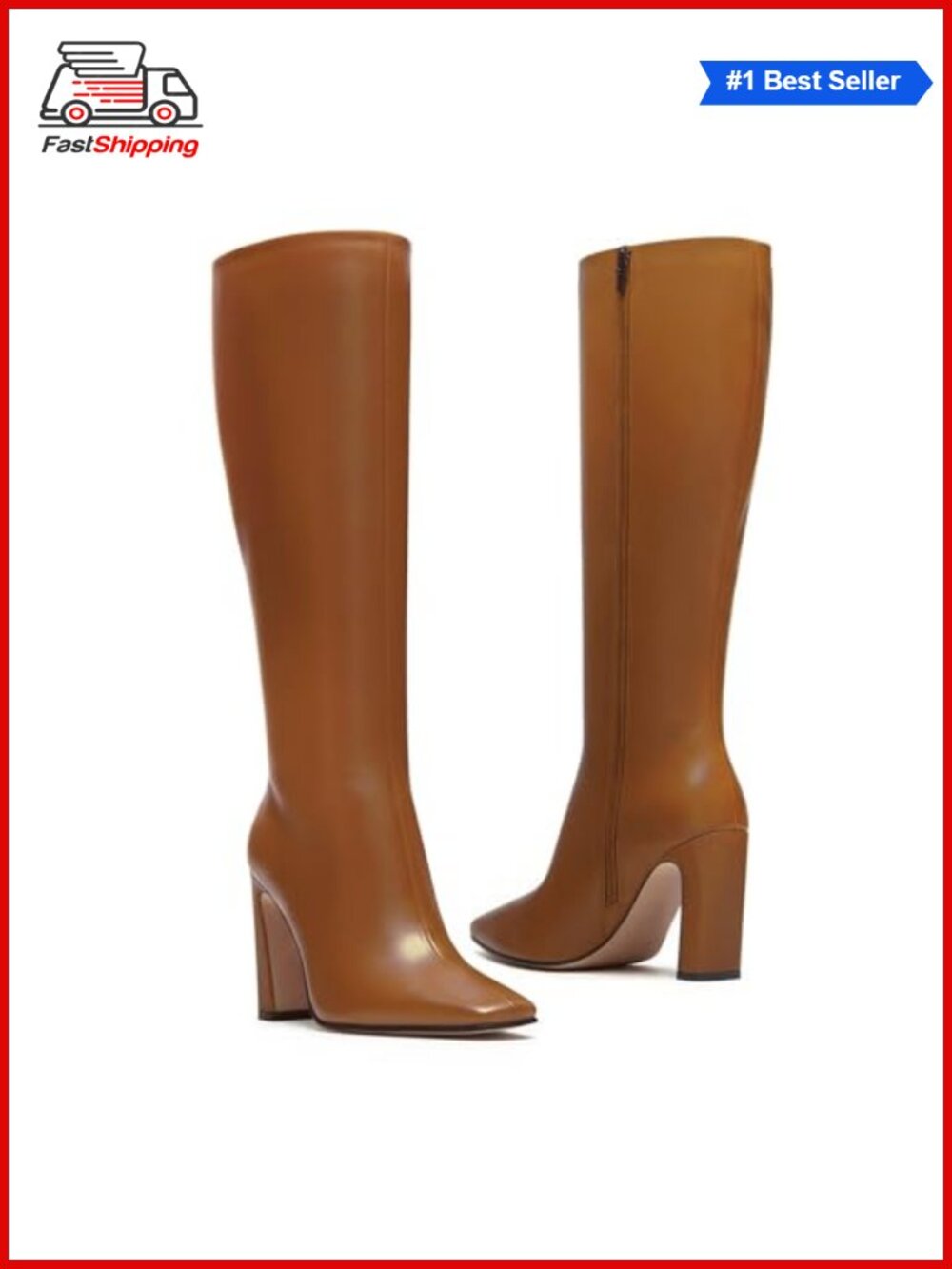 β¨ Knee High Boots Chunky Block Heel Square Toe Faux Leather Tall Dress Boots - Picture 3 of 6